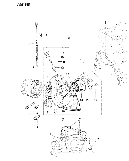 1988 Chrysler Conquest Oil Pump & Oil Filter Diagram 1