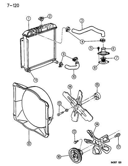 1996 Dodge Ram Van Radiator & Related Parts Diagram