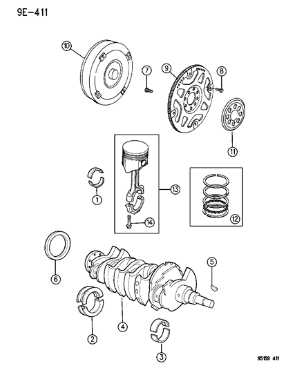 1995 Dodge Stratus Crankshaft, Piston & Torque Converter Diagram 2