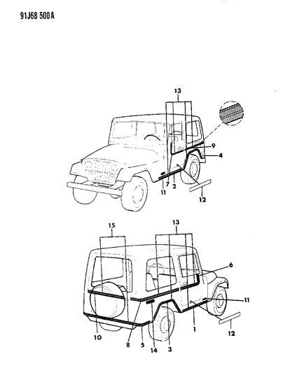 1991 Jeep Wrangler Decals, Bodyside And Rear Diagram 4