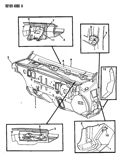 1990 Dodge Spirit Cowl & Dash Panel Diagram