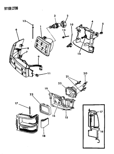 1991 Dodge Grand Caravan Lamps - Front Diagram