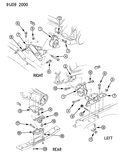 1993 Jeep Grand Wagoneer Bracket Trans Support Diagram for 52017696