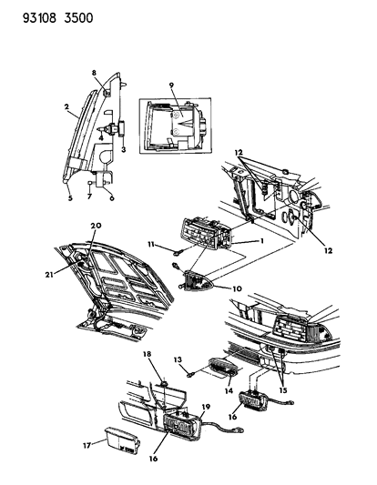 1993 Chrysler LeBaron Sedan Lamps - Front Diagram
