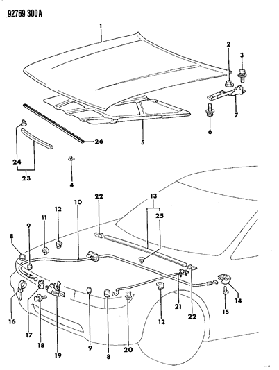 1992 Dodge Colt Hood Latch Diagram for MB401257