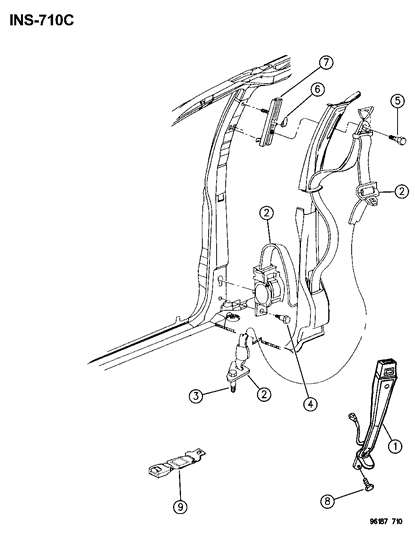 1996 Dodge Grand Caravan Front Inner Seat Belt Diagram for JL72SJK