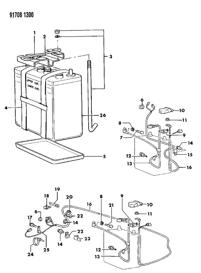 1991 Dodge Ram 50 Battery Trays & Cables Diagram