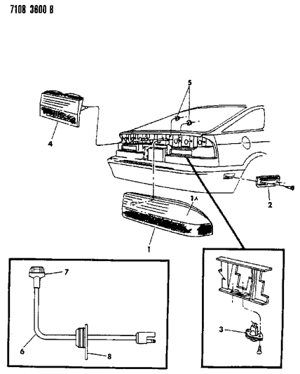 1987 Dodge Daytona Lamps & Wiring - Rear Diagram