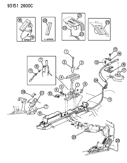 1993 Dodge Shadow Controls, Gearshift, Floor Shaft Diagram