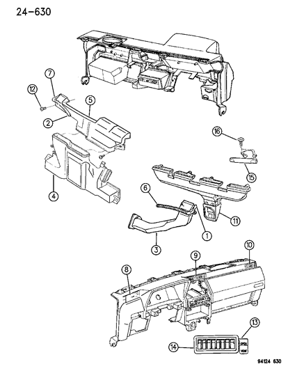 1994 Dodge Shadow Air Distribution Ducts - Outlets - Vent Housing Diagram