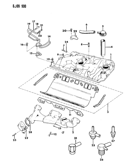 1987 Jeep J10 Manifolds - Intake & Exhaust Diagram 3