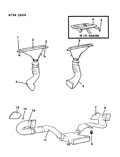 1984 Dodge Ram 50 Air Outlets & Ducts Diagram