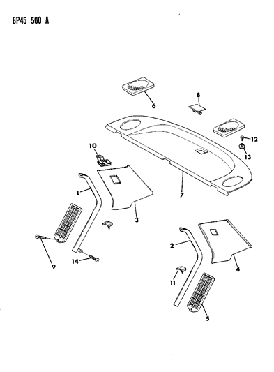 1991 Dodge Monaco Grille-Assembly Rear Shelf PANL A Char Diagram for 35018350