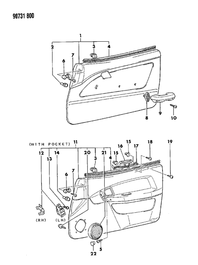 1990 Dodge Colt Door Trim Panel & Armrest Diagram
