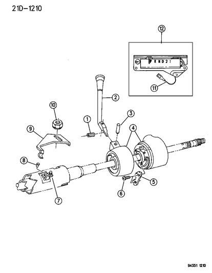 1995 Dodge Ram Van Controls , Gearshift , Steering Column Shift Diagram 3