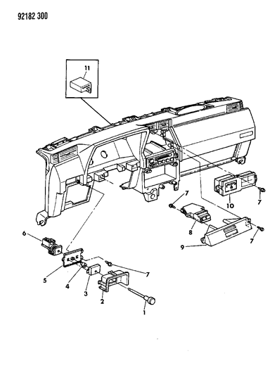 1992 Dodge Shadow Instrument Panel Controls & Switches Diagram