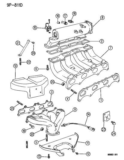 1995 Dodge Avenger Manifolds - Intake & Exhaust Diagram 1