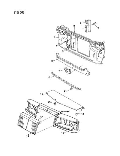 1988 Chrysler LeBaron Base Grille & Related Parts Diagram