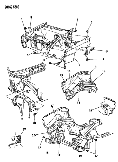 1990 Chrysler LeBaron GTC Fender & Shield Diagram
