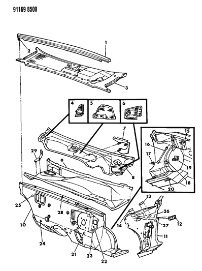 1991 Dodge Daytona Cowl & Dash Panel Diagram