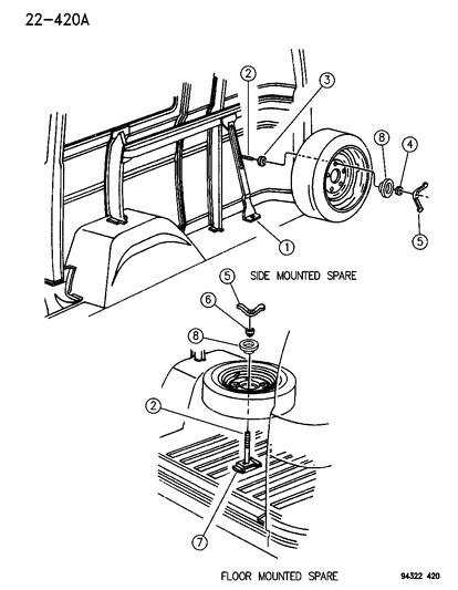 1996 Dodge Ram Van Spare Wheel, Inside Mounting Diagram