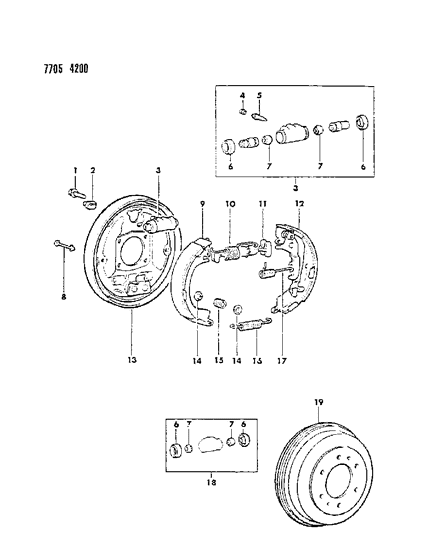 1988 Dodge Ram 50 Brakes, Rear Diagram