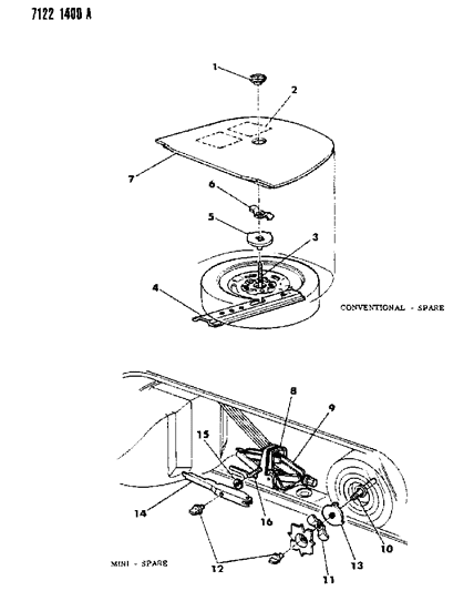 1987 Chrysler LeBaron Base Jack & Spare Tire Stowage Diagram 2