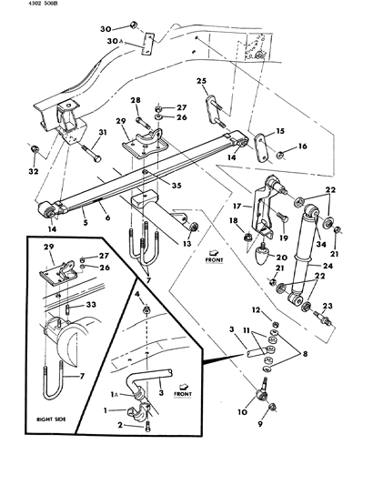 1985 Dodge D250 Suspension - Front Leaf Diagram