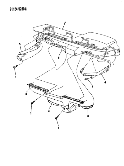 1991 Dodge Grand Caravan Demister, Hose, Outlet, Duct Diagram