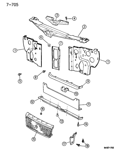 1995 Dodge Spirit Grille & Related Parts Diagram