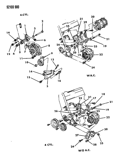 1992 Dodge Shadow Alternator & Mounting Diagram 1