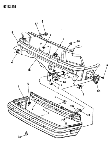 1992 Dodge Shadow Fascia, Rear Diagram