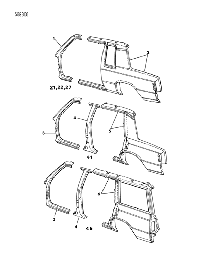1985 Dodge 600 Convertible & Coupe Aperture Panel Diagram
