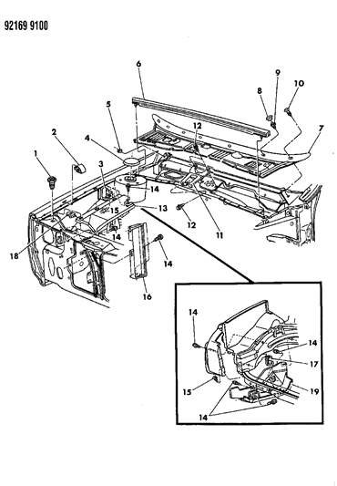 1992 Chrysler New Yorker Cowl Screen & Engine Shield Diagram