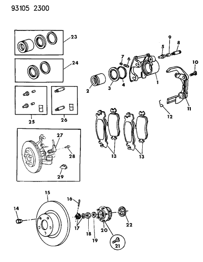 1993 Chrysler LeBaron Brakes, Front With Rear Drum Brakes Diagram