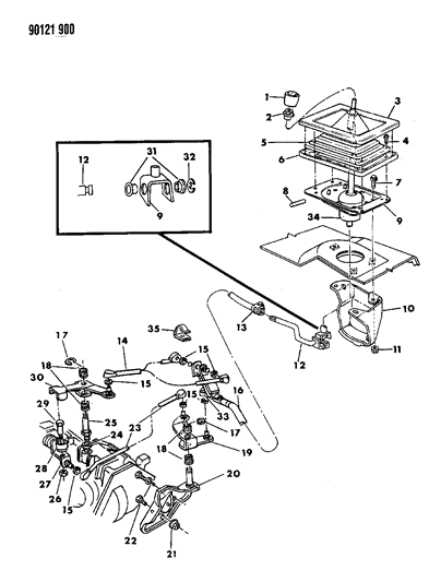 1990 Dodge Omni Controls, Gearshift Diagram