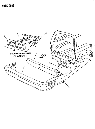 1990 Chrysler Town & Country Fascia, Bumper Rear (Paint Assembly Required) Diagram for 4388380