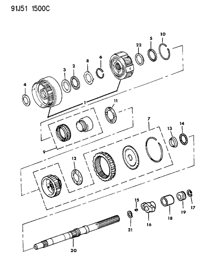 1993 Jeep Cherokee Gear Train & Output Shaft Diagram