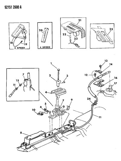 1992 Dodge Daytona Controls, Gearshift, Floor Shaft Diagram