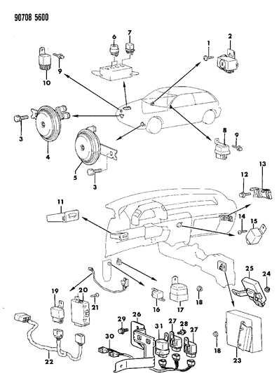 1990 Dodge Colt Horn - Relay - Flasher - Timer Diagram