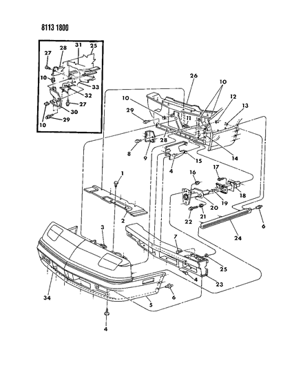 1988 Dodge Daytona Fascia, Bumper Front Diagram