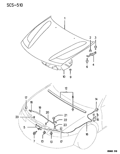 1995 Chrysler Sebring Front Hood & Lock Diagram