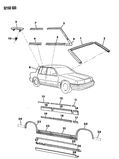 1992 Chrysler LeBaron Mouldings Diagram