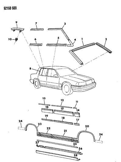 1992 Chrysler LeBaron Sedan Mouldings Diagram