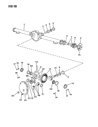 1988 Dodge Diplomat Axle, Rear, With Differential And Carrier Diagram 1