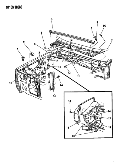 1991 Dodge Dynasty Cowl Screen & Engine Shield Diagram