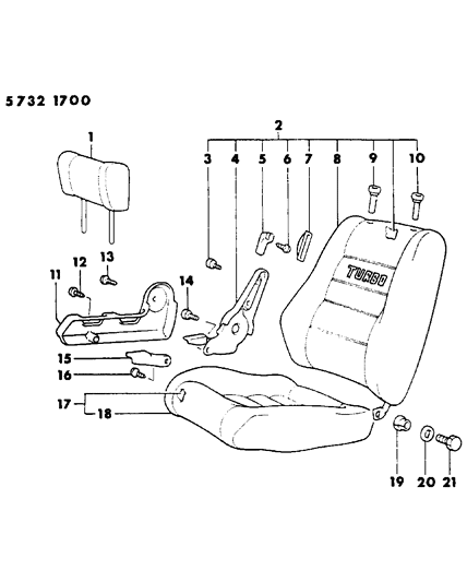 1985 Chrysler Conquest Front Seat - Low Back Bucket Diagram 2