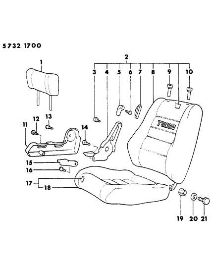 1985 Dodge Conquest Front Seat - Low Back Bucket Diagram 2