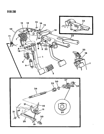 1989 Chrysler LeBaron GTS Clutch Pedal & Linkage Diagram