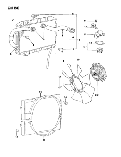 1989 Dodge Raider Radiator & Related Parts Diagram 1